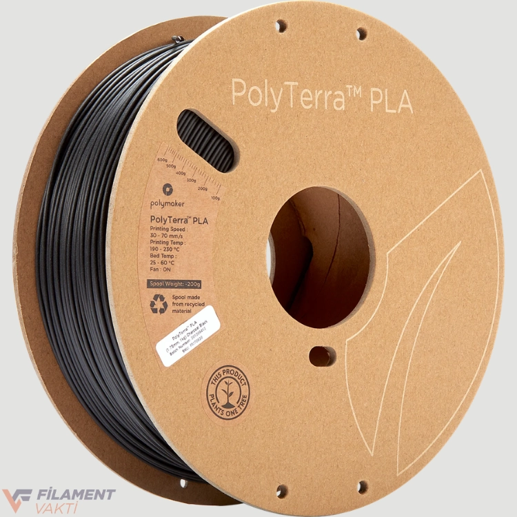 Polymaker PolyTerra Mat PLA Filament - Kömür Siyah