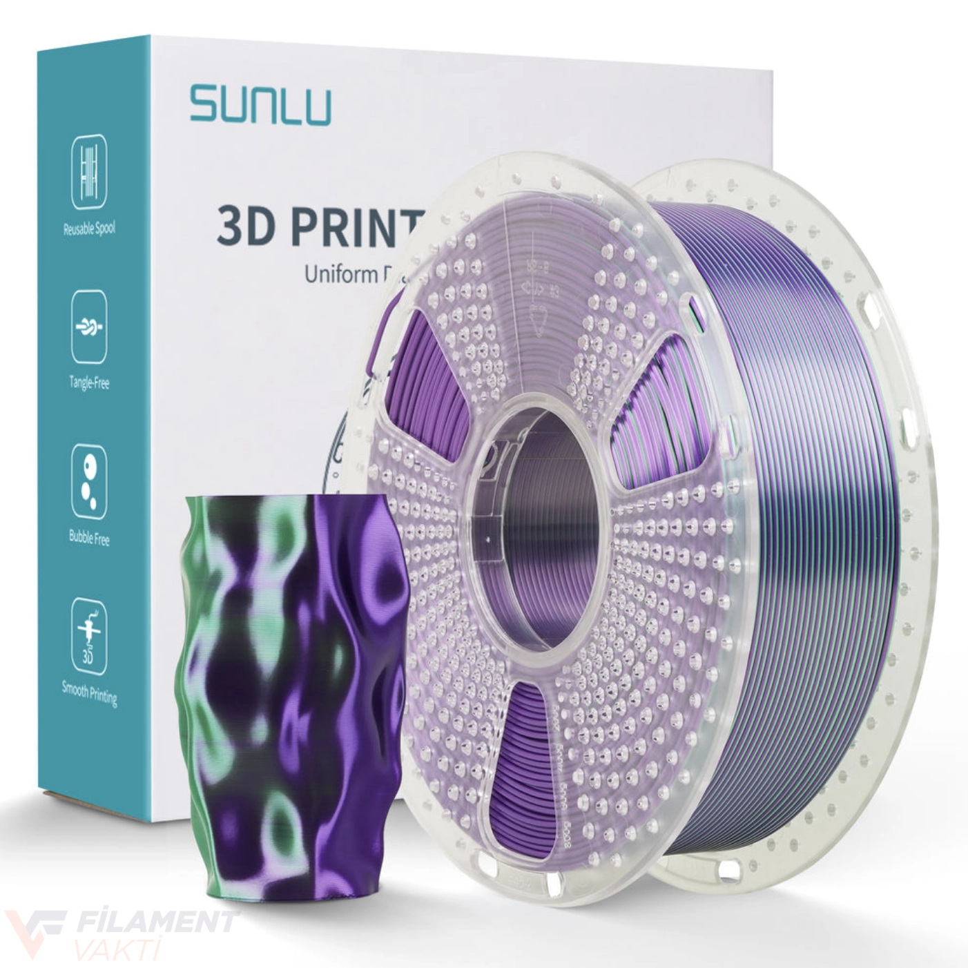 SUNLU Silk PLA+ Dual Çift Renk Filament Yeşil - Mor