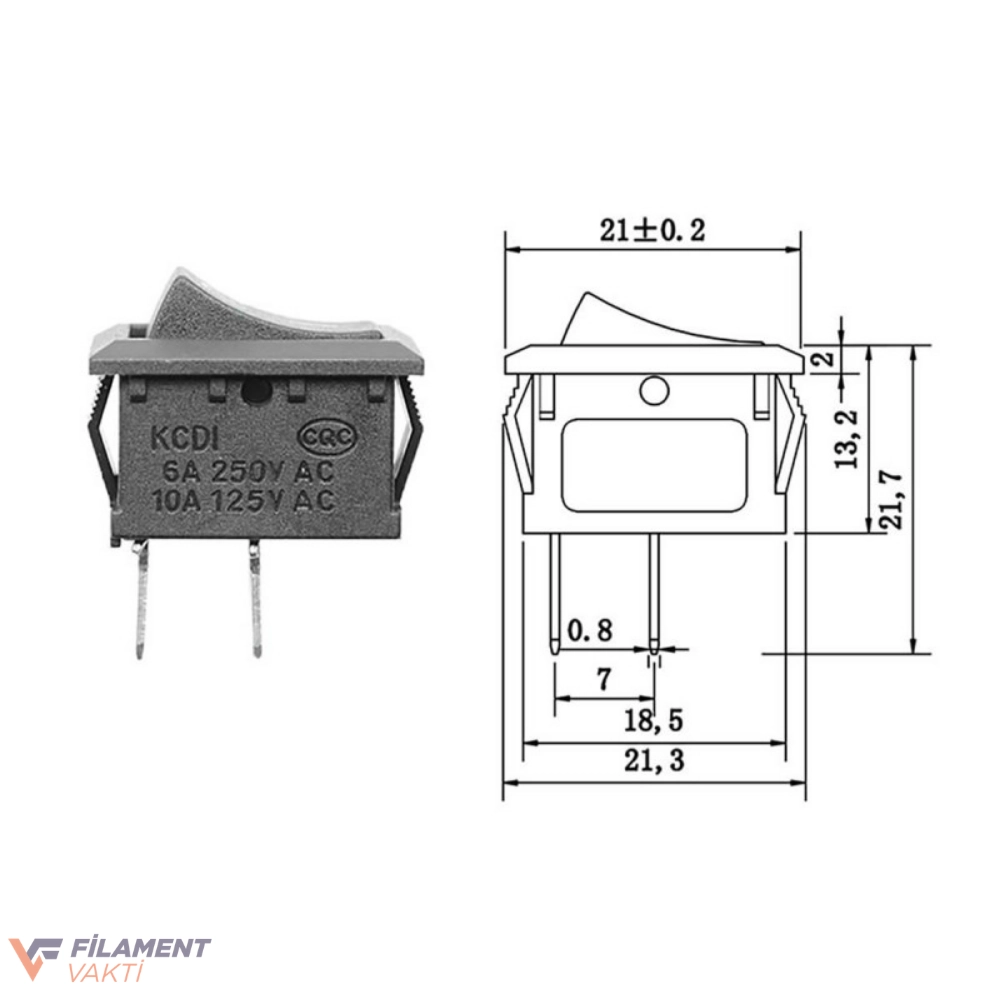 2 Pin Anahtar KCD1 | Mini Rocker Aç Kapa Anahtar