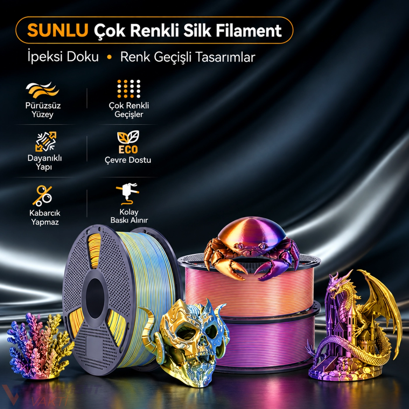 SUNLU Silk PLA+ Dual Çift Renk Filament Kırmızı - Altın
